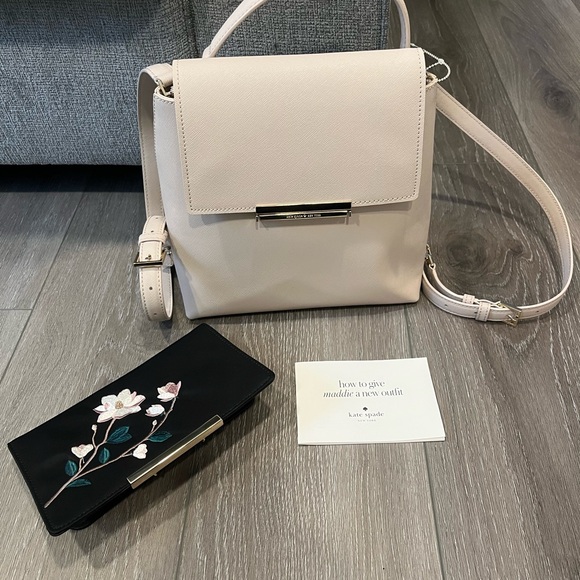 NWT- Kate Spade Make it Mine Maddie Backpack bag tote w/ extra flap beige pink - Picture 5 of 15
